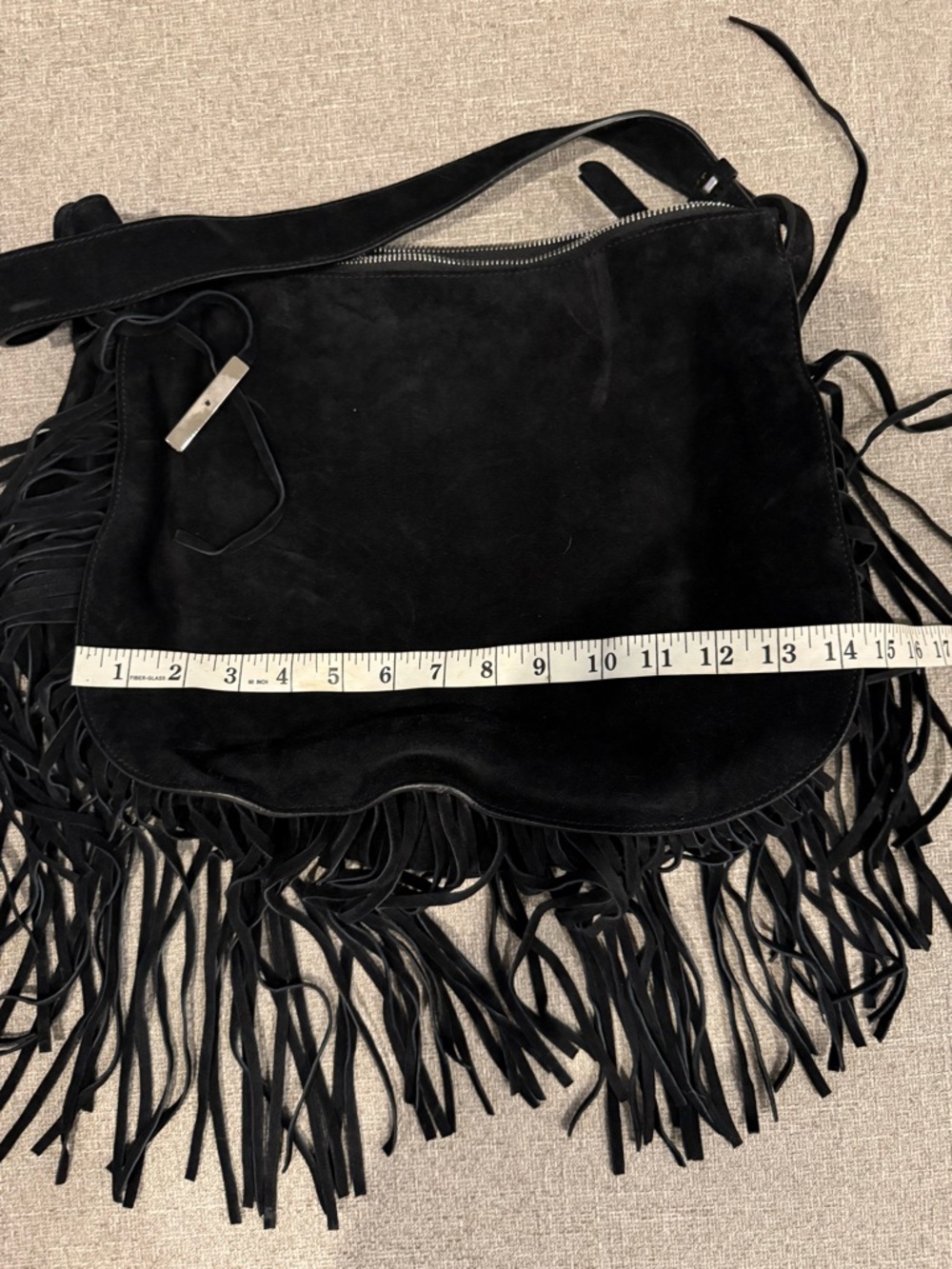 NWOT Black Suede Fringe Bag Boho Western Shoulder Bag Made in Italy Leather - Picture 5 of 6